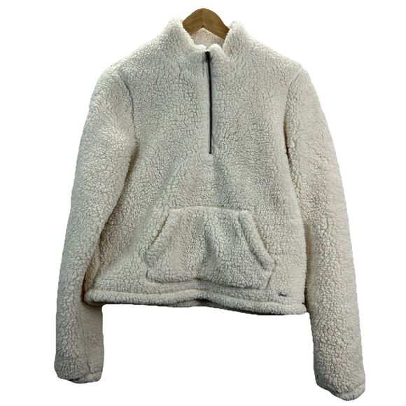 Hollister Jackets & Blazers - Hollister Cream Medium Sherpa Half Zip Cropped Pullover Fleece Sweater Warm Cozy